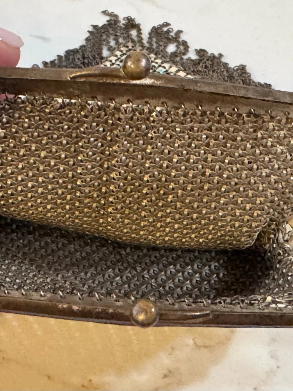 Antique Mandalian Mesh Enamel Flapper Purse Floral w/ Fringe